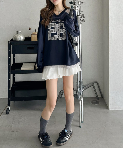 Ada.（エイダ）の「サテンレース使い ロゴ刺繍 長袖 ゲームシャツ（Tシャツ/カットソー・レディース・ホワイト/レッド/ネイビー/ブラック・FREE）」の17枚目の写真