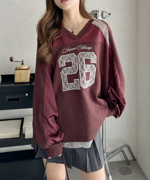 Ada.（エイダ）の「サテンレース使い ロゴ刺繍 長袖 ゲームシャツ（Tシャツ/カットソー・レディース・ホワイト/レッド/ネイビー/ブラック・FREE）」の5枚目の写真