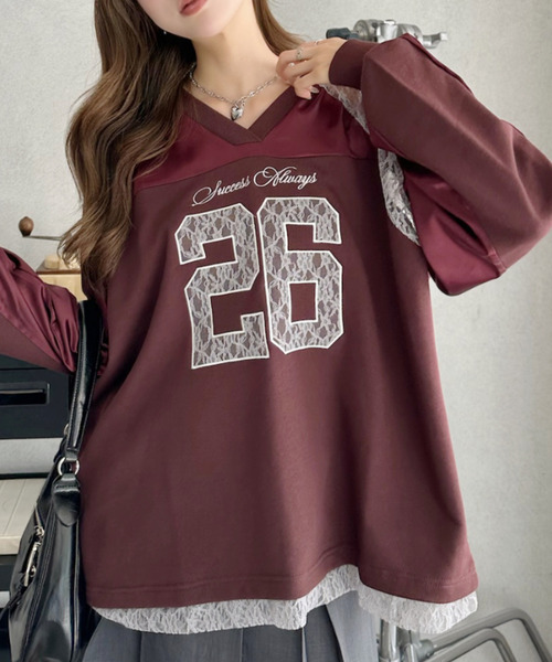 Ada.（エイダ）の「サテンレース使い ロゴ刺繍 長袖 ゲームシャツ（Tシャツ/カットソー・レディース・ホワイト/レッド/ネイビー/ブラック・FREE）」の18枚目の写真