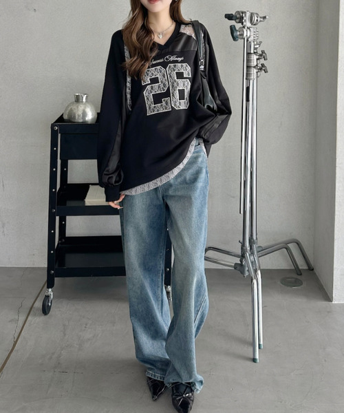 Ada.（エイダ）の「サテンレース使い ロゴ刺繍 長袖 ゲームシャツ（Tシャツ/カットソー・レディース・ホワイト/レッド/ネイビー/ブラック・FREE）」の22枚目の写真
