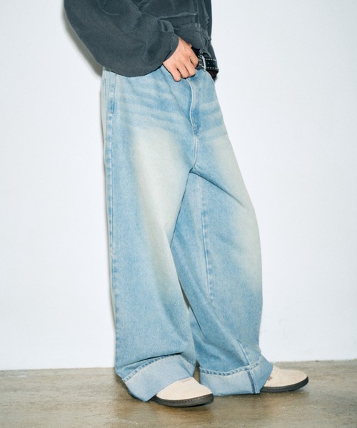 Elanque(エランク)の「roll-up denim/ロールアップデニム(デニムパンツ・メンズ・インディゴブルー/ライトブルー・LARGE/MEDIUM/SMALL)」の1枚目の写真