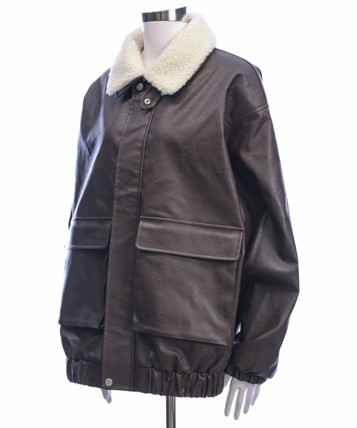 clear（クリア）の「ボア付きレザーロング丈ブルゾン［大人 カジュアル 着回し力抜群］≪AW新作≫（ブルゾン・レディース・ブラウン/ライトブラウン/ブラック・F）」の14枚目の写真