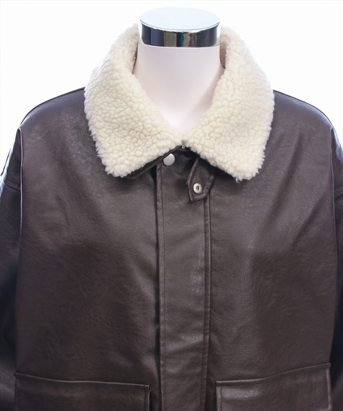 clear（クリア）の「ボア付きレザーロング丈ブルゾン［大人 カジュアル 着回し力抜群］≪AW新作≫（ブルゾン・レディース・ブラウン/ライトブラウン/ブラック・F）」の18枚目の写真