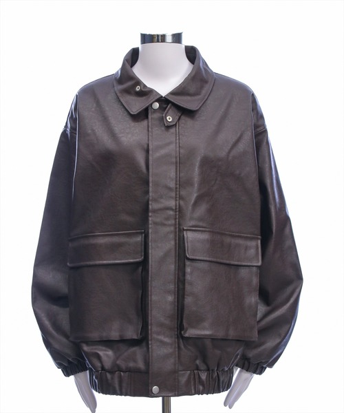 セール】ボア付きレザーロング丈ブルゾン［大人 カジュアル 着