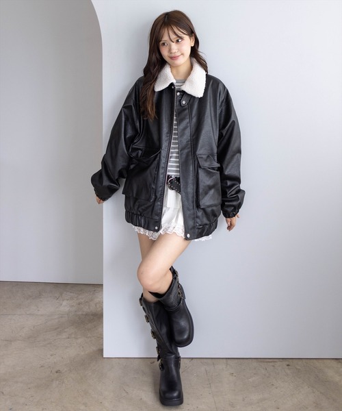 レザーラインボアコート ZIP FIVE -White Line- ブルゾン アウター 「White Line」 フェイク