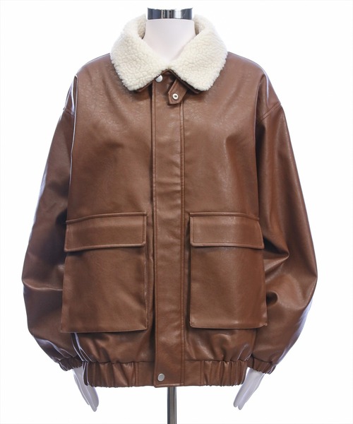 セール】ボア付きレザーロング丈ブルゾン［大人 カジュアル 着