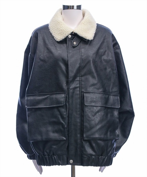 セール】ボア付きレザーロング丈ブルゾン［大人 カジュアル 着