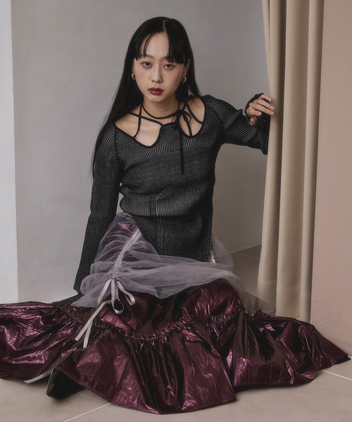 2way tulle layered メタリックティアードスカート（スカート）｜Ezick