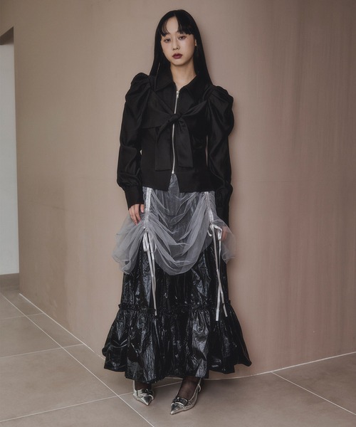 Ezick（エジック）の「2way tulle layered メタリックティアードスカート（スカート・レディース・ブラック/パープル・FREE）」の13枚目の写真