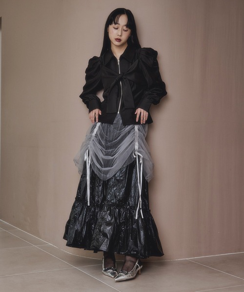 Ezick（エジック）の「2way tulle layered メタリックティアードスカート（スカート・レディース・ブラック/パープル・FREE）」の11枚目の写真