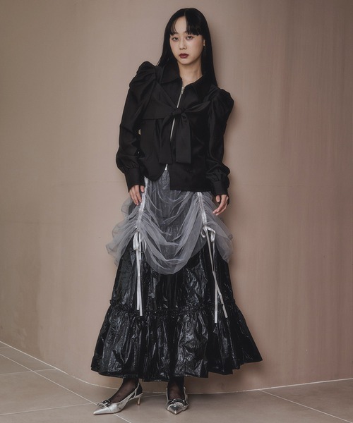 Ezick（エジック）の「2way tulle layered メタリックティアードスカート（スカート・レディース・ブラック/パープル・FREE）」の10枚目の写真