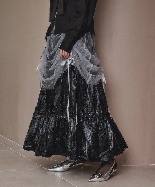 Ezick（エジック）の「2way tulle layered メタリックティアードスカート（スカート・レディース・ブラック/パープル・FREE）」の8枚目の写真