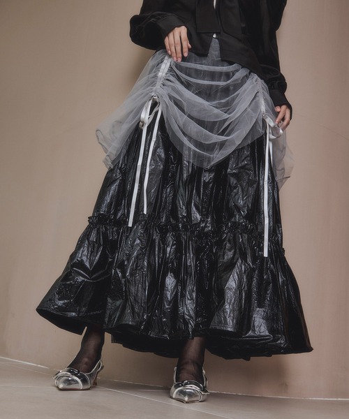 Ezick（エジック）の「2way tulle layered メタリックティアードスカート（スカート・レディース・ブラック/パープル・FREE）」の7枚目の写真