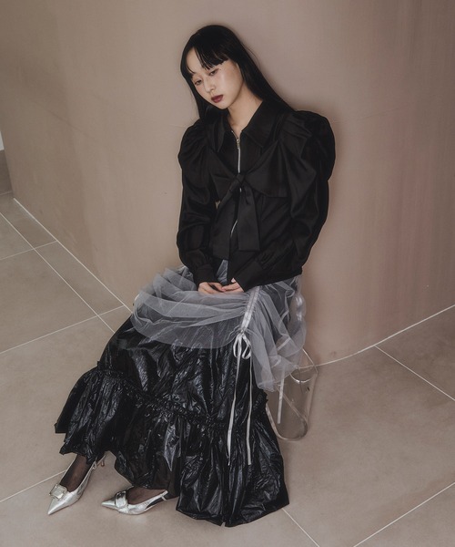 Ezick（エジック）の「2way tulle layered メタリックティアードスカート（スカート・レディース・ブラック/パープル・FREE）」の3枚目の写真