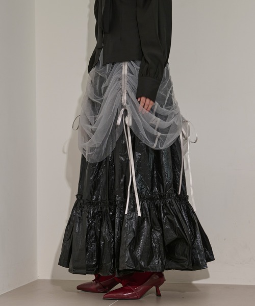 Ezick（エジック）の「2way tulle layered メタリックティアードスカート（スカート・レディース・ブラック/パープル・FREE）」の17枚目の写真