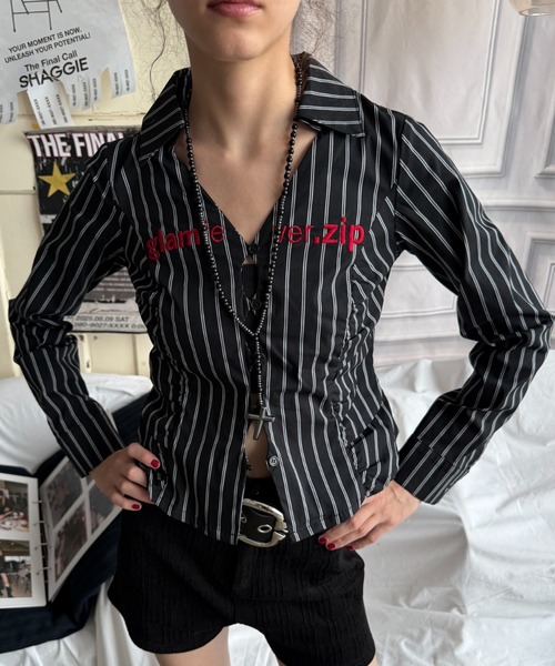 SHAGGIE（シャギー）の「【ViVi掲載】刺繍入りピンストライプ長袖シャツ（シャツ/ブラウス・レディース・ホワイト/ブラック・FREE）」の19枚目の写真