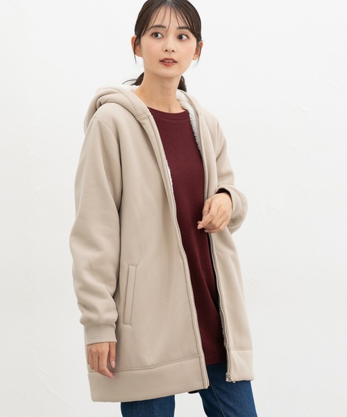 Honeys（ハニーズ）の「【ハニぽか】裏ボアロングパーカー（パーカー・レディース・グリーン/杢グレー/ベージュ/スミクロ・M/LL/L/3L/S）」の4枚目の写真