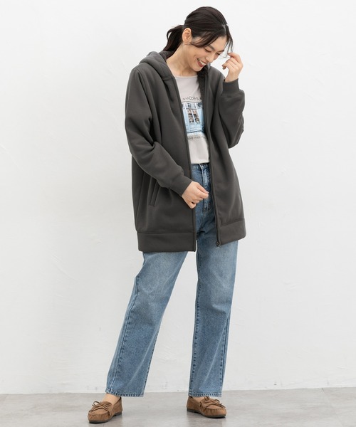 Honeys（ハニーズ）の「【ハニぽか】裏ボアロングパーカー（パーカー・レディース・グリーン/杢グレー/ベージュ/スミクロ・M/LL/L/3L/S）」の6枚目の写真