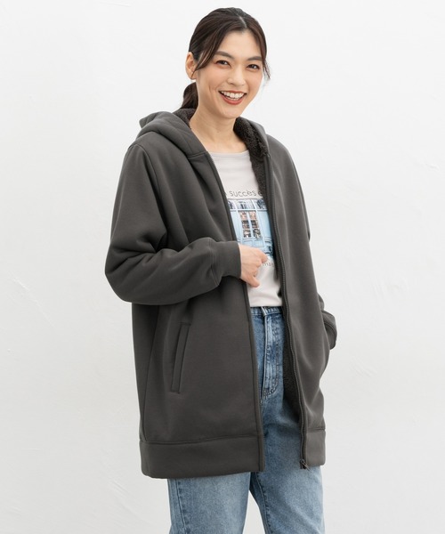 Honeys（ハニーズ）の「【ハニぽか】裏ボアロングパーカー（パーカー・レディース・グリーン/杢グレー/ベージュ/スミクロ・M/LL/L/3L/S）」の7枚目の写真