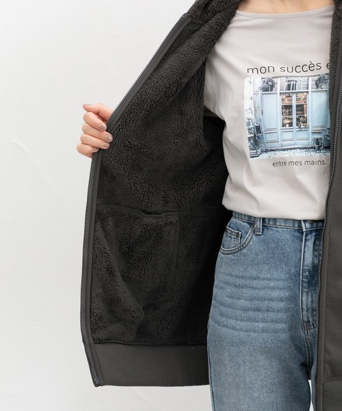 Honeys（ハニーズ）の「【ハニぽか】裏ボアロングパーカー（パーカー・レディース・グリーン/杢グレー/ベージュ/スミクロ・M/LL/L/3L/S）」の8枚目の写真