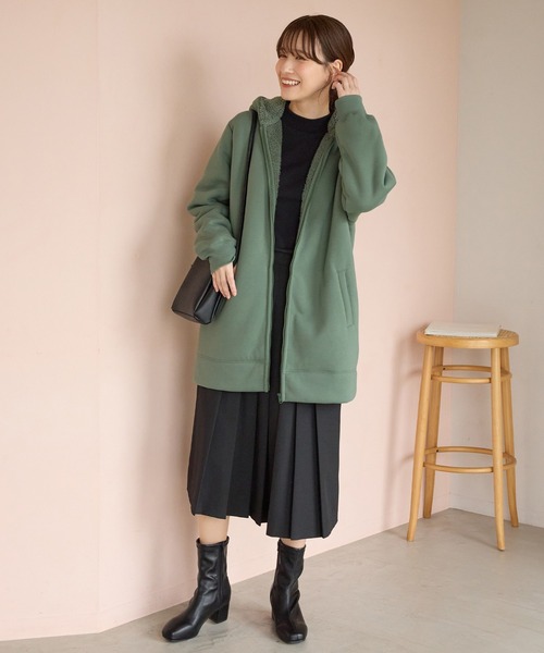 Honeys（ハニーズ）の「【ハニぽか】裏ボアロングパーカー（パーカー・レディース・グリーン/杢グレー/ベージュ/スミクロ・M/LL/L/3L/S）」の9枚目の写真