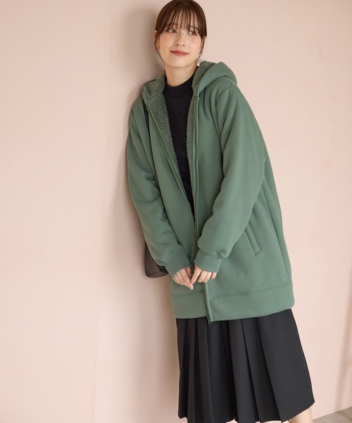 Honeys（ハニーズ）の「【ハニぽか】裏ボアロングパーカー（パーカー・レディース・グリーン/杢グレー/ベージュ/スミクロ・M/LL/L/3L/S）」の10枚目の写真