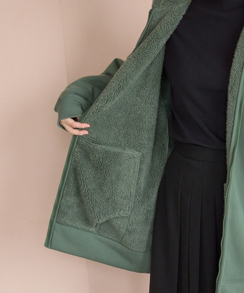 Honeys（ハニーズ）の「【ハニぽか】裏ボアロングパーカー（パーカー・レディース・グリーン/杢グレー/ベージュ/スミクロ・M/LL/L/3L/S）」の12枚目の写真