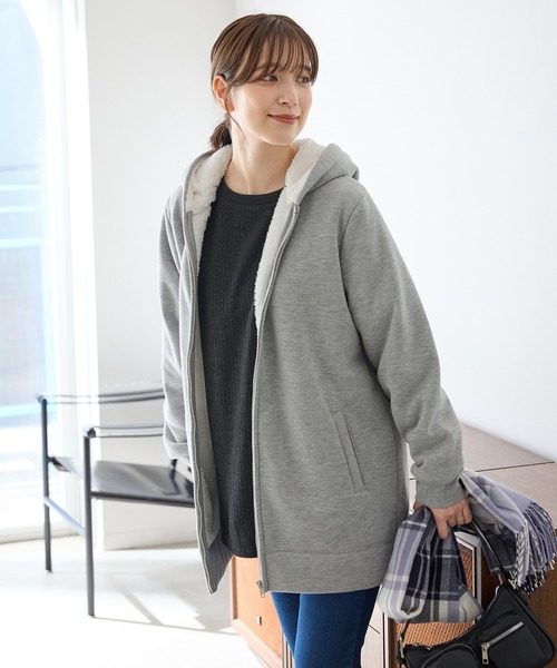 Honeys（ハニーズ）の「【ハニぽか】裏ボアロングパーカー（パーカー・レディース・グリーン/杢グレー/ベージュ/スミクロ・M/LL/L/3L/S）」の14枚目の写真