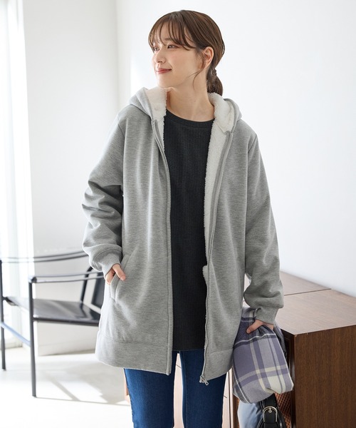 Honeys（ハニーズ）の「【ハニぽか】裏ボアロングパーカー（パーカー・レディース・グリーン/杢グレー/ベージュ/スミクロ・M/LL/L/3L/S）」の15枚目の写真