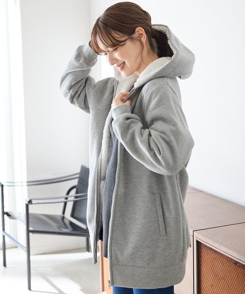 Honeys（ハニーズ）の「【ハニぽか】裏ボアロングパーカー（パーカー・レディース・グリーン/杢グレー/ベージュ/スミクロ・M/LL/L/3L/S）」の16枚目の写真