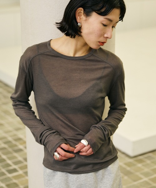 エーピーストゥディオ 23SS シアーリブTシャツ カットソー 長袖 F 白 AP STUDIO（エーピーストゥディオ）の「シアーリブTシャツ（Tシャツ