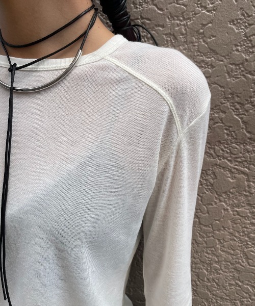 AIC.(エーアイシー)の「シアーリブ切り替えロンティー(Tシャツ/カットソー・レディース・ダークブラウン/オフホワイト/チャコールグレー/ブラック/ライトグレー・FREE)」の6枚目の写真