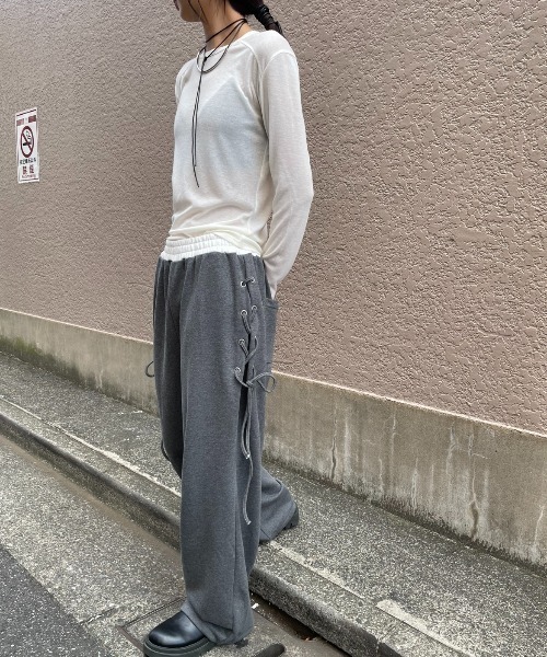 AIC.(エーアイシー)の「シアーリブ切り替えロンティー(Tシャツ/カットソー・レディース・ダークブラウン/オフホワイト/チャコールグレー/ブラック/ライトグレー・FREE)」の11枚目の写真