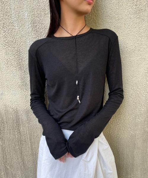 AIC.(エーアイシー)の「シアーリブ切り替えロンティー(Tシャツ/カットソー・レディース・ダークブラウン/オフホワイト/チャコールグレー/ブラック/ライトグレー・FREE)」の14枚目の写真