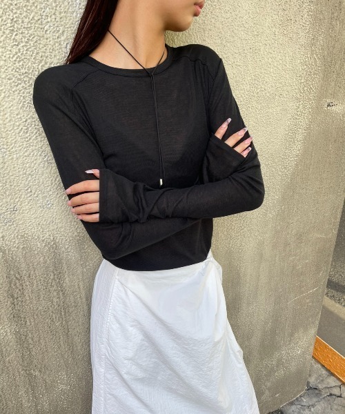AIC.(エーアイシー)の「シアーリブ切り替えロンティー(Tシャツ/カットソー・レディース・ダークブラウン/オフホワイト/チャコールグレー/ブラック/ライトグレー・FREE)」の19枚目の写真
