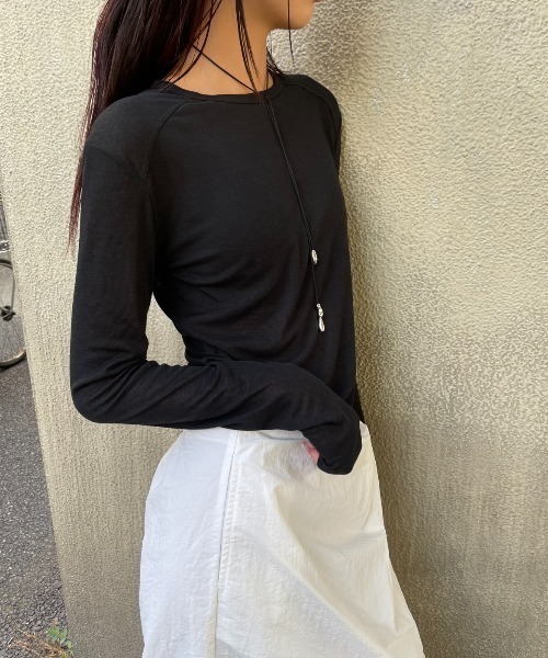 AIC.(エーアイシー)の「シアーリブ切り替えロンティー(Tシャツ/カットソー・レディース・ダークブラウン/オフホワイト/チャコールグレー/ブラック/ライトグレー・FREE)」の21枚目の写真