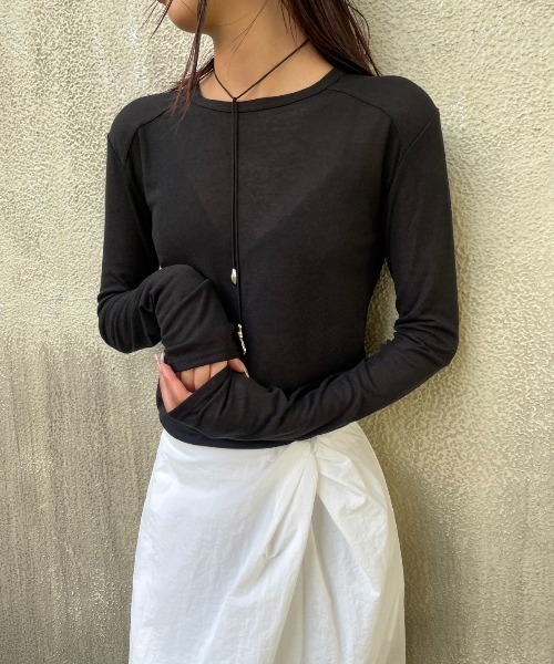 AIC.(エーアイシー)の「シアーリブ切り替えロンティー(Tシャツ/カットソー・レディース・ダークブラウン/オフホワイト/チャコールグレー/ブラック/ライトグレー・FREE)」の20枚目の写真