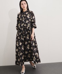 ADAM ET ROPE' アダムエロペ ハケプリントワンピース ブラック ADAM ET ROPE'｜アダムエロペのワンピース（ブラック/黒色系・花