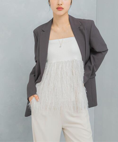 URBAN RESEARCH ROSSO WOMEN（アーバンリサーチ　ロッソ）の「フェザーフリンジニットビスチェ（ニット/セーター・レディース・ブラック/オフホワイト・FREE）」の2枚目の写真