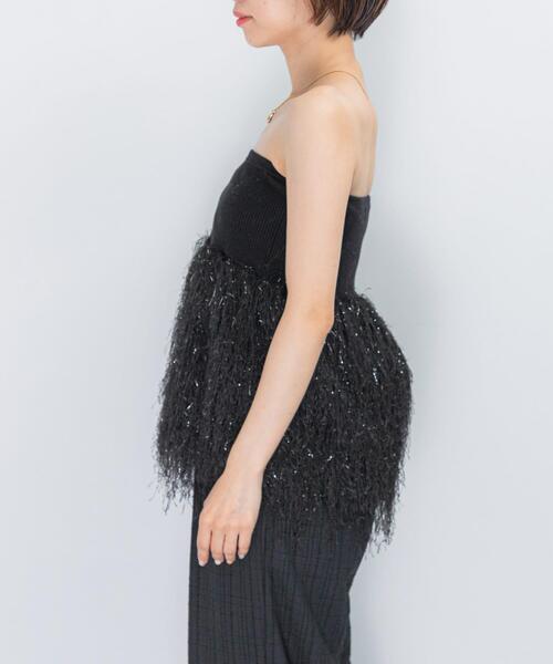 URBAN RESEARCH ROSSO WOMEN（アーバンリサーチ　ロッソ）の「フェザーフリンジニットビスチェ（ニット/セーター・レディース・ブラック/オフホワイト・FREE）」の13枚目の写真