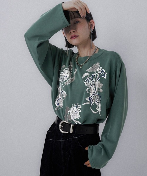 HARE(ハレ)の「フラワーシシュウT(HARE)(Tシャツ/カットソー・レディース・グリーン/ホワイト/ブラック・FREE)」の20枚目の写真