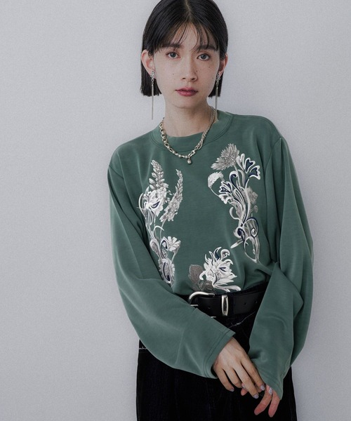 HARE(ハレ)の「フラワーシシュウT(HARE)(Tシャツ/カットソー・レディース・グリーン/ホワイト/ブラック・FREE)」の21枚目の写真