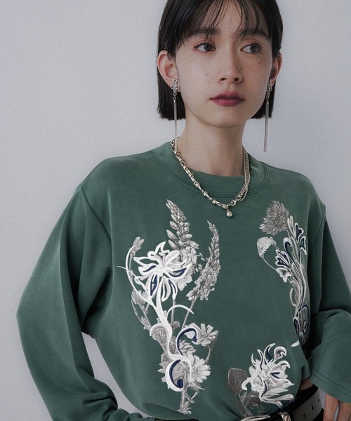 HARE(ハレ)の「フラワーシシュウT(HARE)(Tシャツ/カットソー・レディース・グリーン/ホワイト/ブラック・FREE)」の10枚目の写真