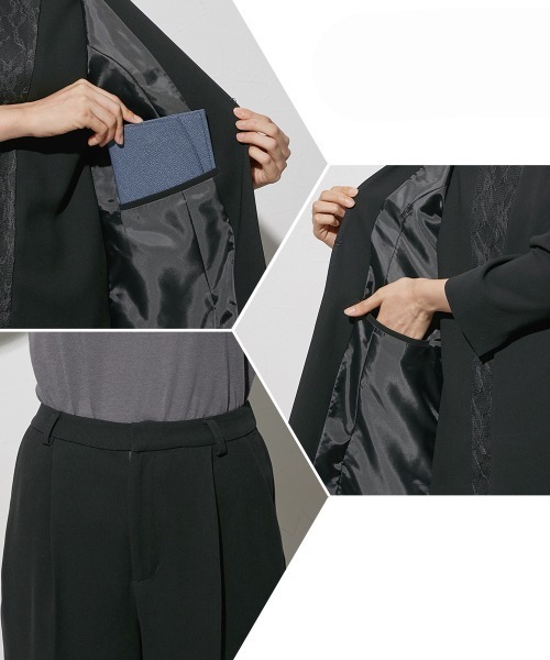 セール】日本製生地使用レースインナードッキングロングジャケット風