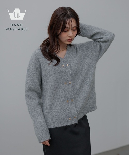 セール】【手洗い可能】モヘアWキンボタンカーディガン491831