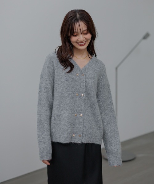 セール】【手洗い可能】モヘアWキンボタンカーディガン491831