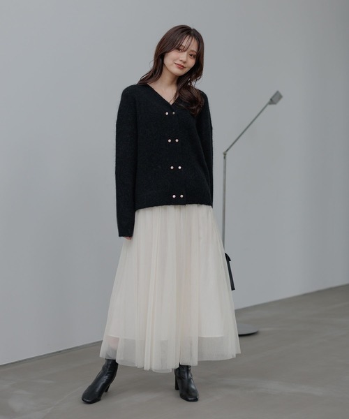 セール】【手洗い可能】モヘアWキンボタンカーディガン491831