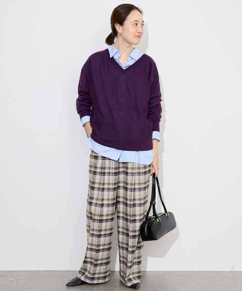 SLOBE IENA（スローブイエナ）の「ナロータックチェックトラウザー（その他パンツ・レディース・アイボリー/ブラウン・FREE）」の3枚目の写真