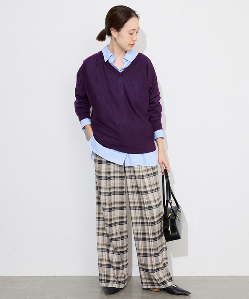 SLOBE IENA（スローブイエナ）の「ナロータックチェックトラウザー（その他パンツ・レディース・アイボリー/ブラウン・FREE）」の4枚目の写真