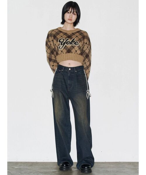 EMODA（エモダ）の「サイドパールルーズジーンズ（デニムパンツ・レディース・インディゴブルー/ブラック・SMALL/MEDIUM）」の5枚目の写真